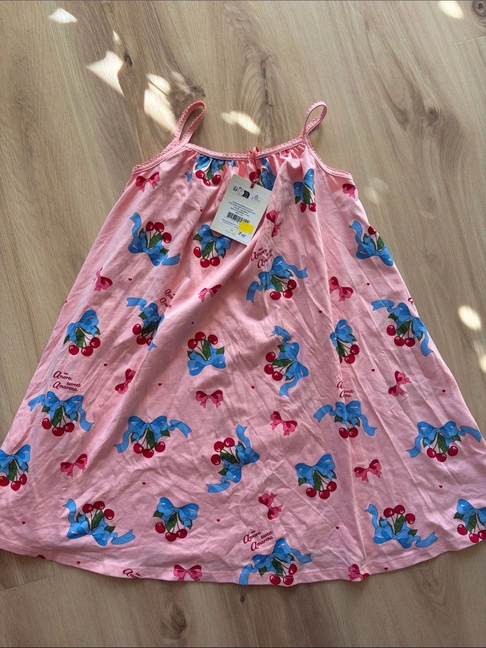 NWT Konges Slojd Girls Pink Cherry Print Strap Dress